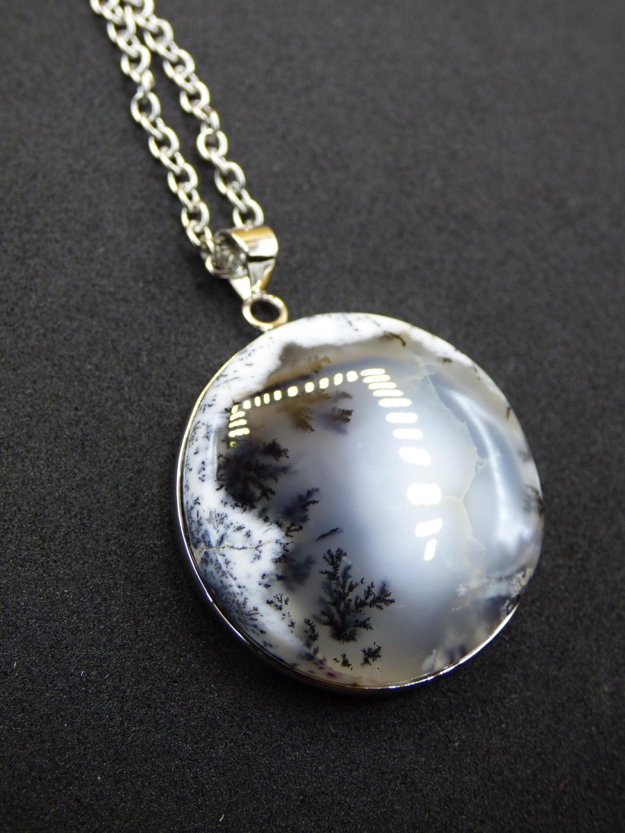 Dendrite Opal AAA - 925 Sterling Silber Edelstein Kette Natur weiß Schutz Rarität Heilstein Kristall Mann Frau Er Sie Geschenk Freund Bruder - Art of Nature Berlin