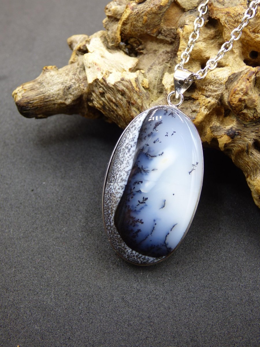 Dendrite Opal AAA - 925 Sterling Silber Edelstein Kette Natur weiß Schutz Rarität Heilstein Kristall Mann Frau Er Sie Geschenk Freund Bruder - Art of Nature Berlin