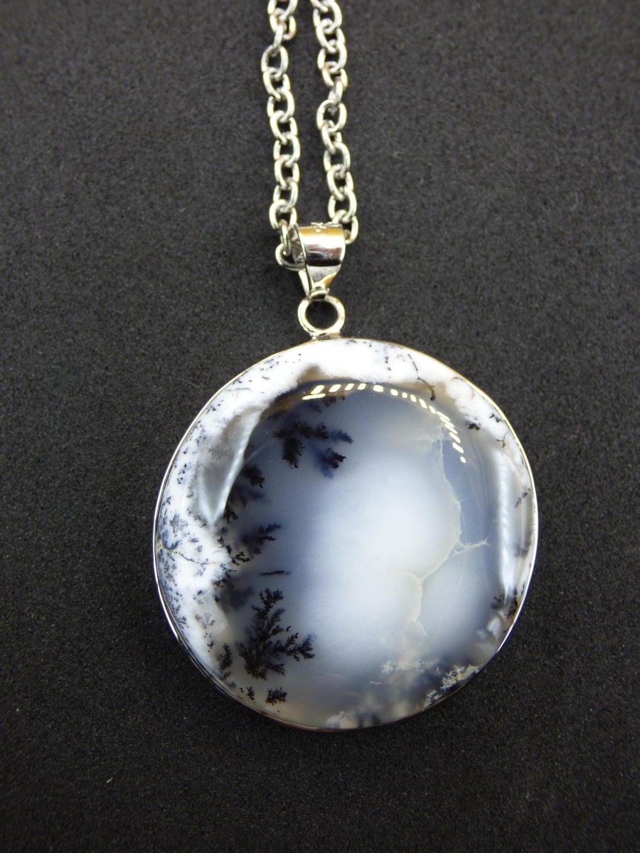 Dendrite Opal AAA - 925 Sterling Silber Edelstein Kette Natur weiß Schutz Rarität Heilstein Kristall Mann Frau Er Sie Geschenk Freund Bruder - Art of Nature Berlin