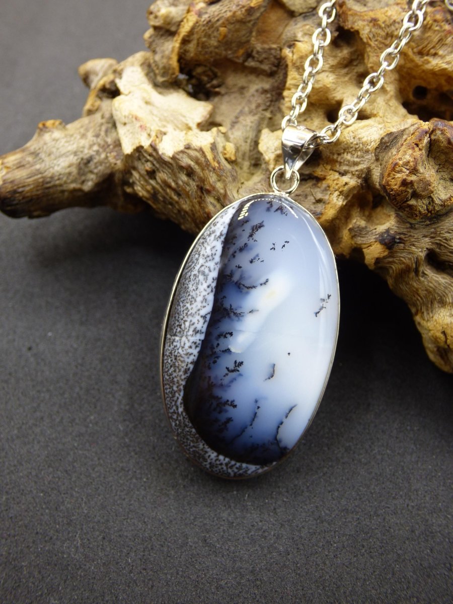 Dendrite Opal AAA - 925 Sterling Silber Edelstein Kette Natur weiß Schutz Rarität Heilstein Kristall Mann Frau Er Sie Geschenk Freund Bruder - Art of Nature Berlin