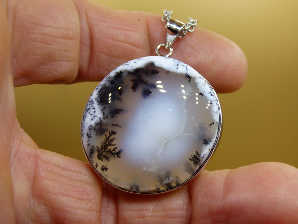 Dendrite Opal AAA - 925 Sterling Silber Edelstein Kette Natur weiß Schutz Rarität Heilstein Kristall Mann Frau Er Sie Geschenk Freund Bruder - Art of Nature Berlin