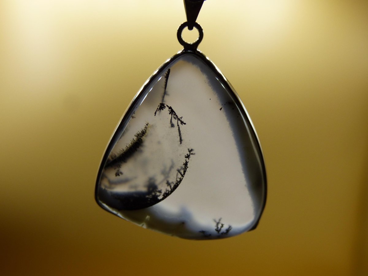 Dendrite Opal AAA - 925 Sterling Silber Edelstein Kette Natur weiß Schutz Rarität Heilstein Kristall Mann Frau Er Sie Geschenk Freund Bruder - Art of Nature Berlin