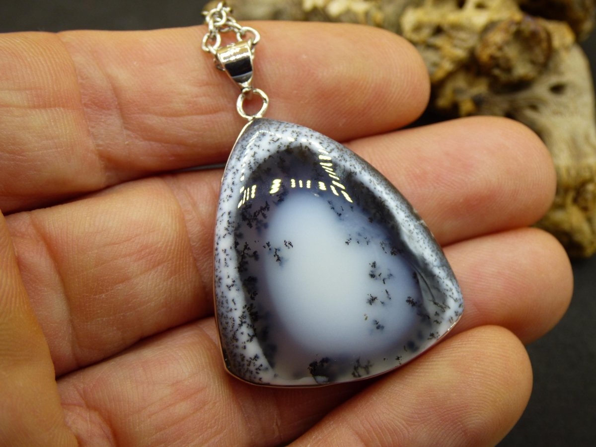 Dendrite Opal AAA - 925 Sterling Silber Edelstein Kette Natur weiß Schutz Rarität Heilstein Kristall Mann Frau Er Sie Geschenk Freund Bruder - Art of Nature Berlin