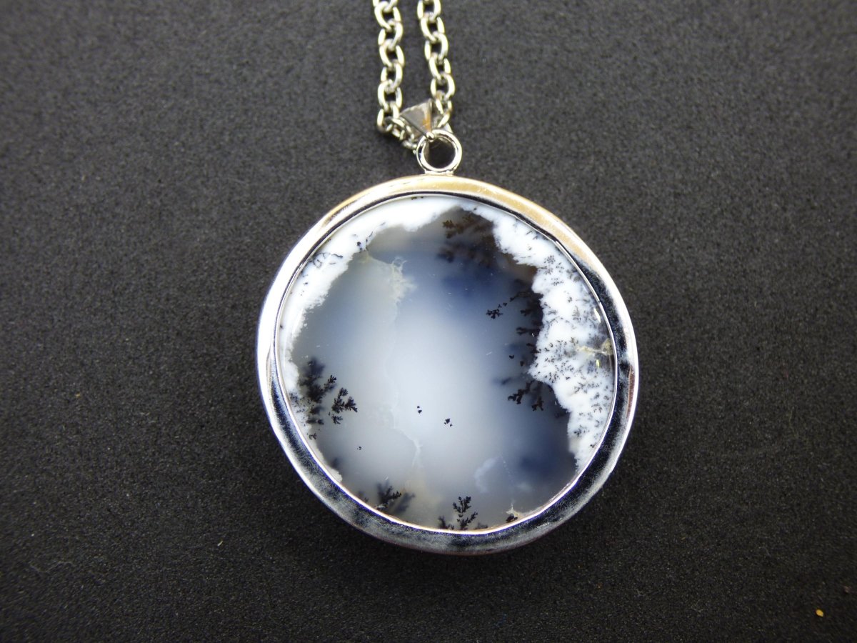Dendrite Opal AAA - 925 Sterling Silber Edelstein Kette Natur weiß Schutz Rarität Heilstein Kristall Mann Frau Er Sie Geschenk Freund Bruder - Art of Nature Berlin
