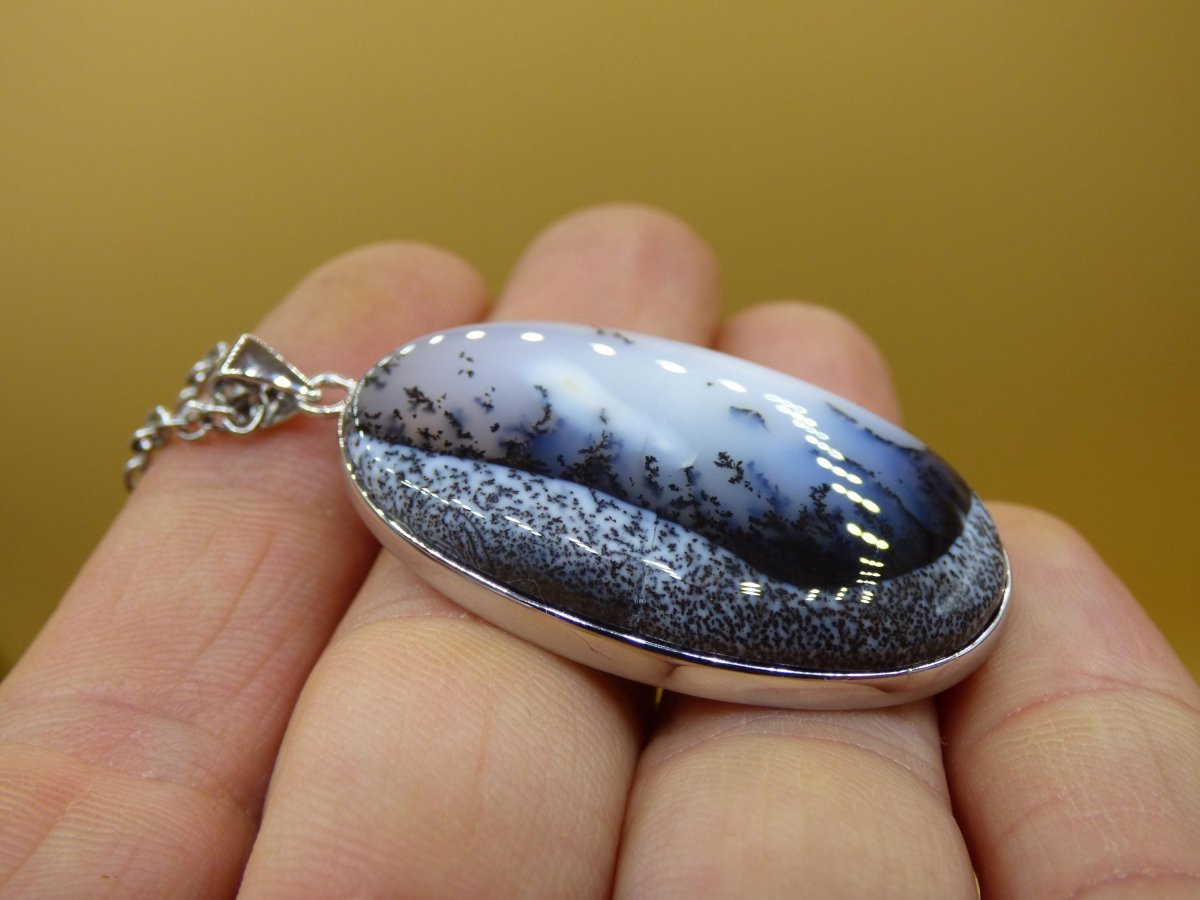 Dendrite Opal AAA - 925 Sterling Silber Edelstein Kette Natur weiß Schutz Rarität Heilstein Kristall Mann Frau Er Sie Geschenk Freund Bruder - Art of Nature Berlin