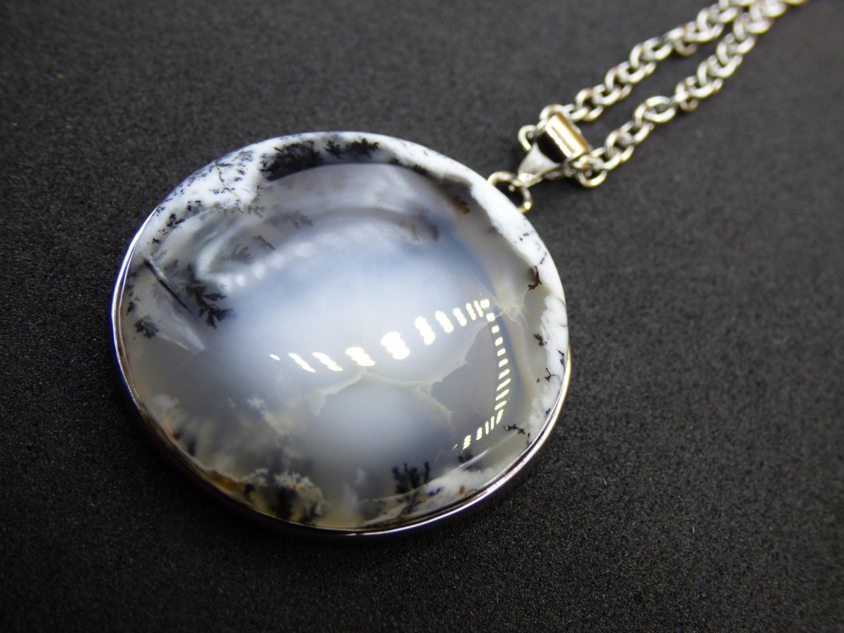 Dendrite Opal AAA - 925 Sterling Silber Edelstein Kette Natur weiß Schutz Rarität Heilstein Kristall Mann Frau Er Sie Geschenk Freund Bruder - Art of Nature Berlin
