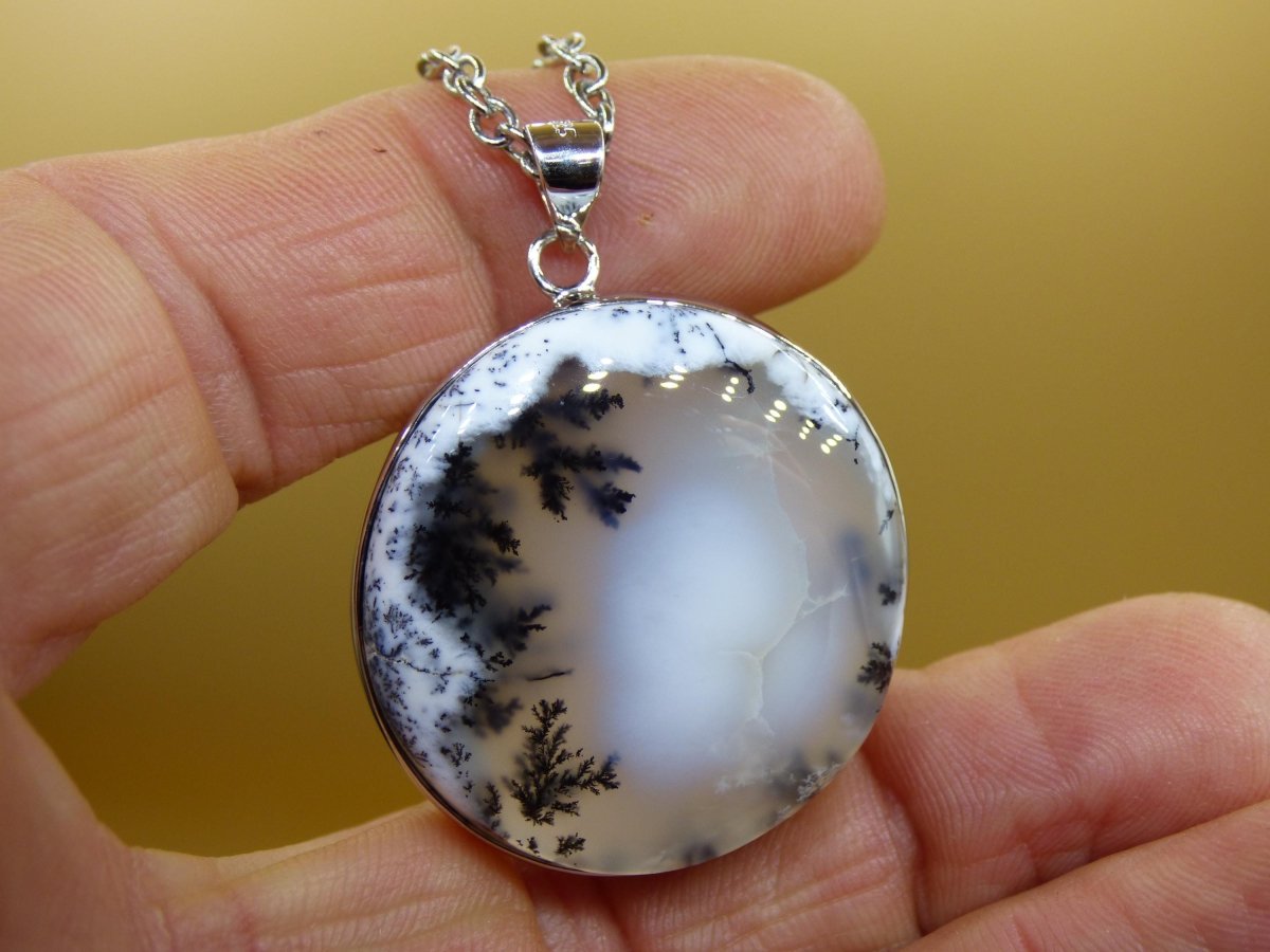 Dendrite Opal AAA - 925 Sterling Silber Edelstein Kette Natur weiß Schutz Rarität Heilstein Kristall Mann Frau Er Sie Geschenk Freund Bruder - Art of Nature Berlin