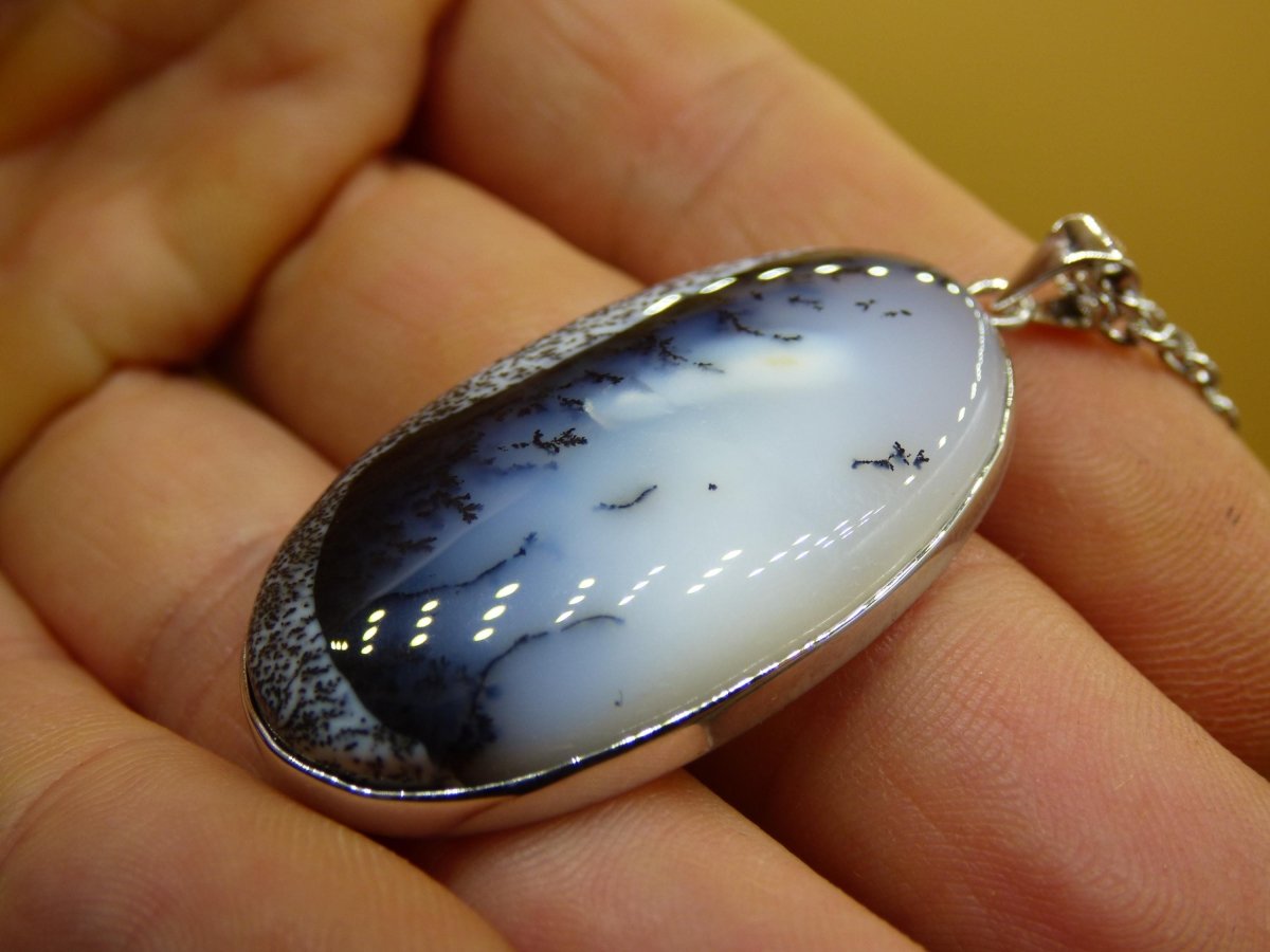 Dendrite Opal AAA - 925 Sterling Silber Edelstein Kette Natur weiß Schutz Rarität Heilstein Kristall Mann Frau Er Sie Geschenk Freund Bruder - Art of Nature Berlin