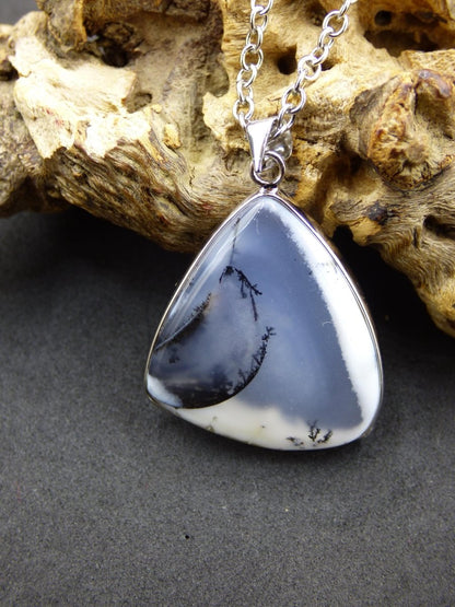 Dendrite Opal AAA - 925 Sterling Silber Edelstein Kette Natur weiß Schutz Rarität Heilstein Kristall Mann Frau Er Sie Geschenk Freund Bruder - Art of Nature Berlin