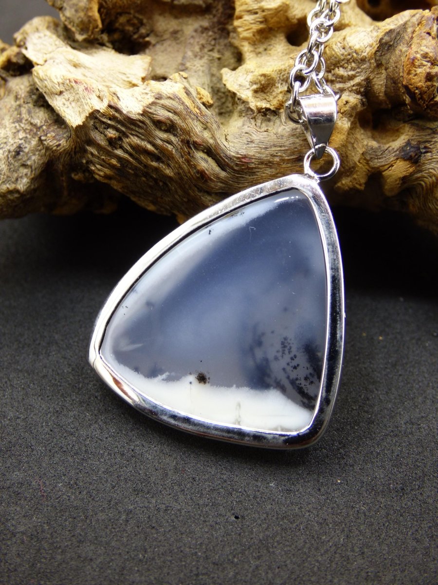Dendrite Opal AAA - 925 Sterling Silber Edelstein Kette Natur weiß Schutz Rarität Heilstein Kristall Mann Frau Er Sie Geschenk Freund Bruder - Art of Nature Berlin