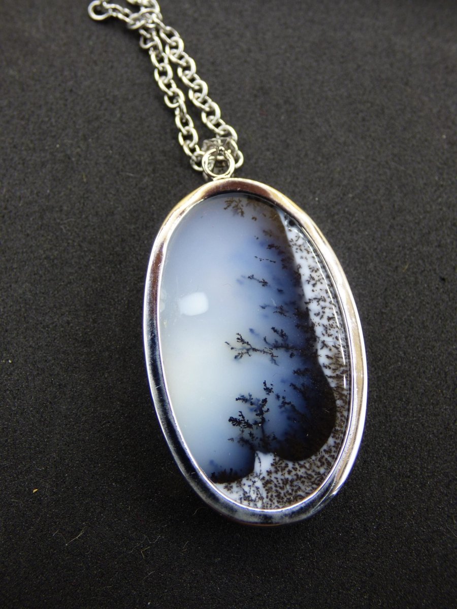 Dendrite Opal AAA - 925 Sterling Silber Edelstein Kette Natur weiß Schutz Rarität Heilstein Kristall Mann Frau Er Sie Geschenk Freund Bruder - Art of Nature Berlin