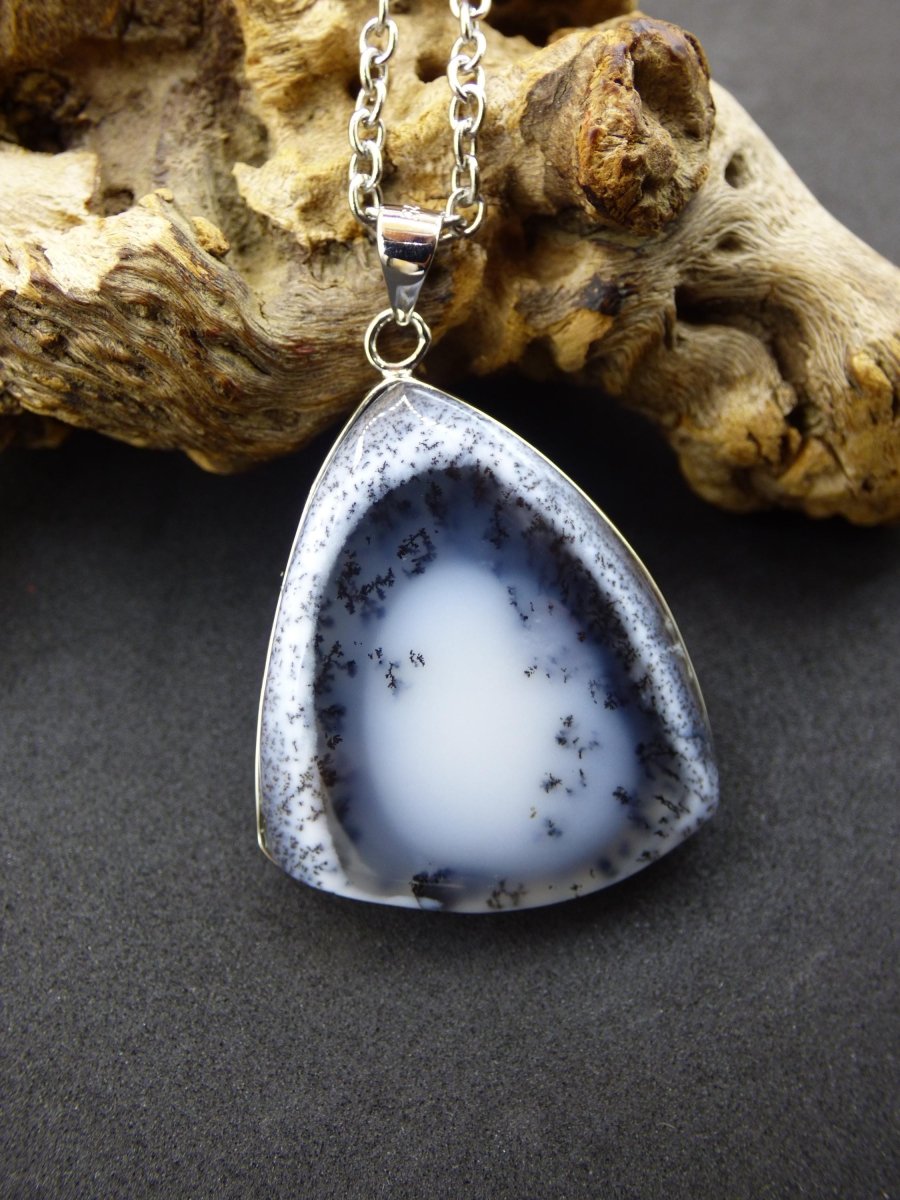 Dendrite Opal AAA - 925 Sterling Silber Edelstein Kette Natur weiß Schutz Rarität Heilstein Kristall Mann Frau Er Sie Geschenk Freund Bruder - Art of Nature Berlin