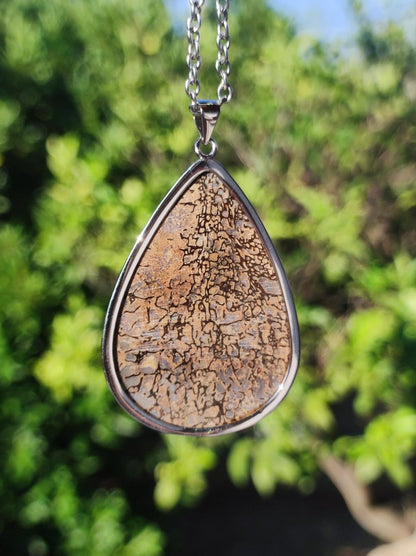 Dinosaurier Knochen - 925 Silber Edelstein Kette Heilstein Natur braun Rarität Edel Mann Frau Geschenk Er Sie Freundin Energie Schmuck - Art of Nature Berlin