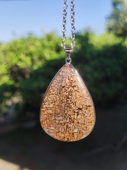 Dinosaurier Knochen - 925 Silber Edelstein Kette Heilstein Natur braun Rarität Edel Mann Frau Geschenk Er Sie Freundin Energie Schmuck - Art of Nature Berlin