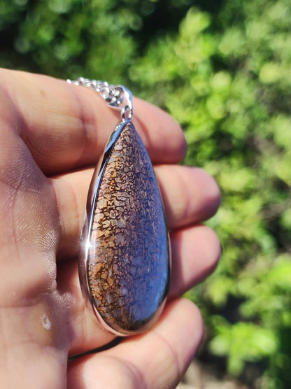 Dinosaurier Knochen - 925 Silber Edelstein Kette Heilstein Natur braun Rarität Edel Mann Frau Geschenk Er Sie Freundin Energie Schmuck - Art of Nature Berlin