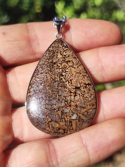 Dinosaurier Knochen - 925 Silber Edelstein Kette Heilstein Natur braun Rarität Edel Mann Frau Geschenk Er Sie Freundin Energie Schmuck - Art of Nature Berlin