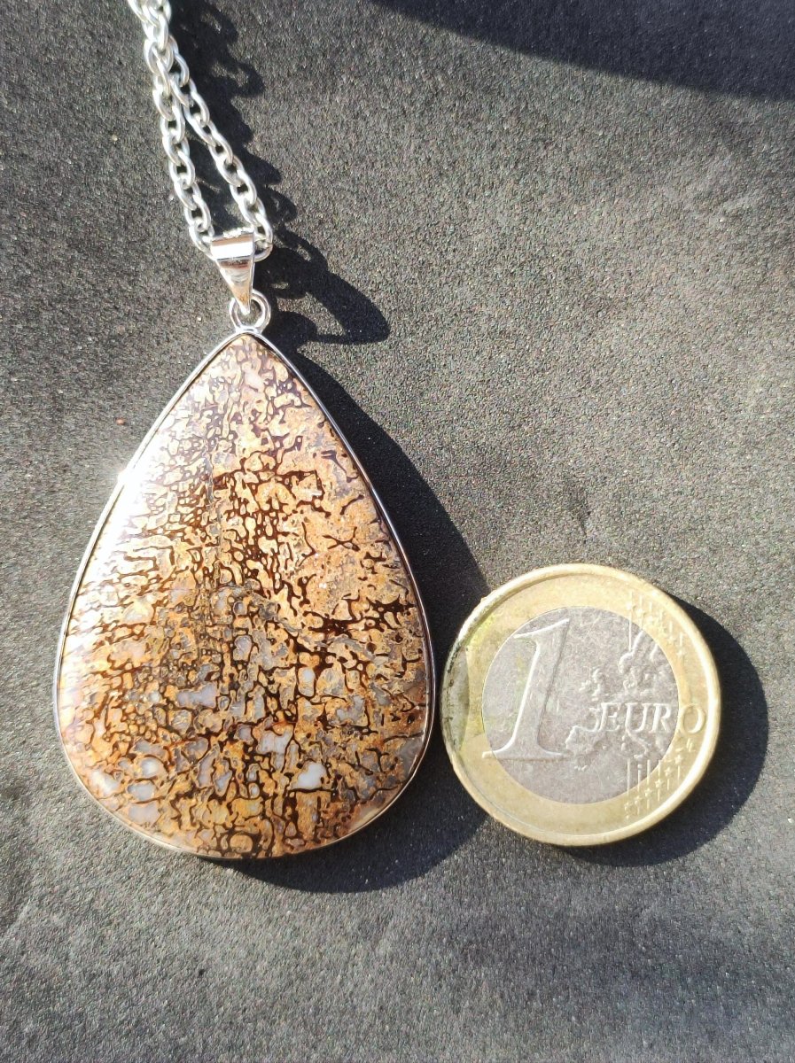 Dinosaurier Knochen - 925 Silber Edelstein Kette Heilstein Natur braun Rarität Edel Mann Frau Geschenk Er Sie Freundin Energie Schmuck - Art of Nature Berlin