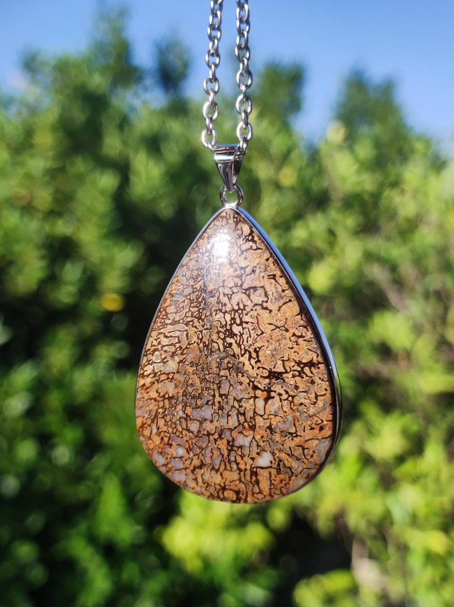 Dinosaurier Knochen - 925 Silber Edelstein Kette Heilstein Natur braun Rarität Edel Mann Frau Geschenk Er Sie Freundin Energie Schmuck - Art of Nature Berlin