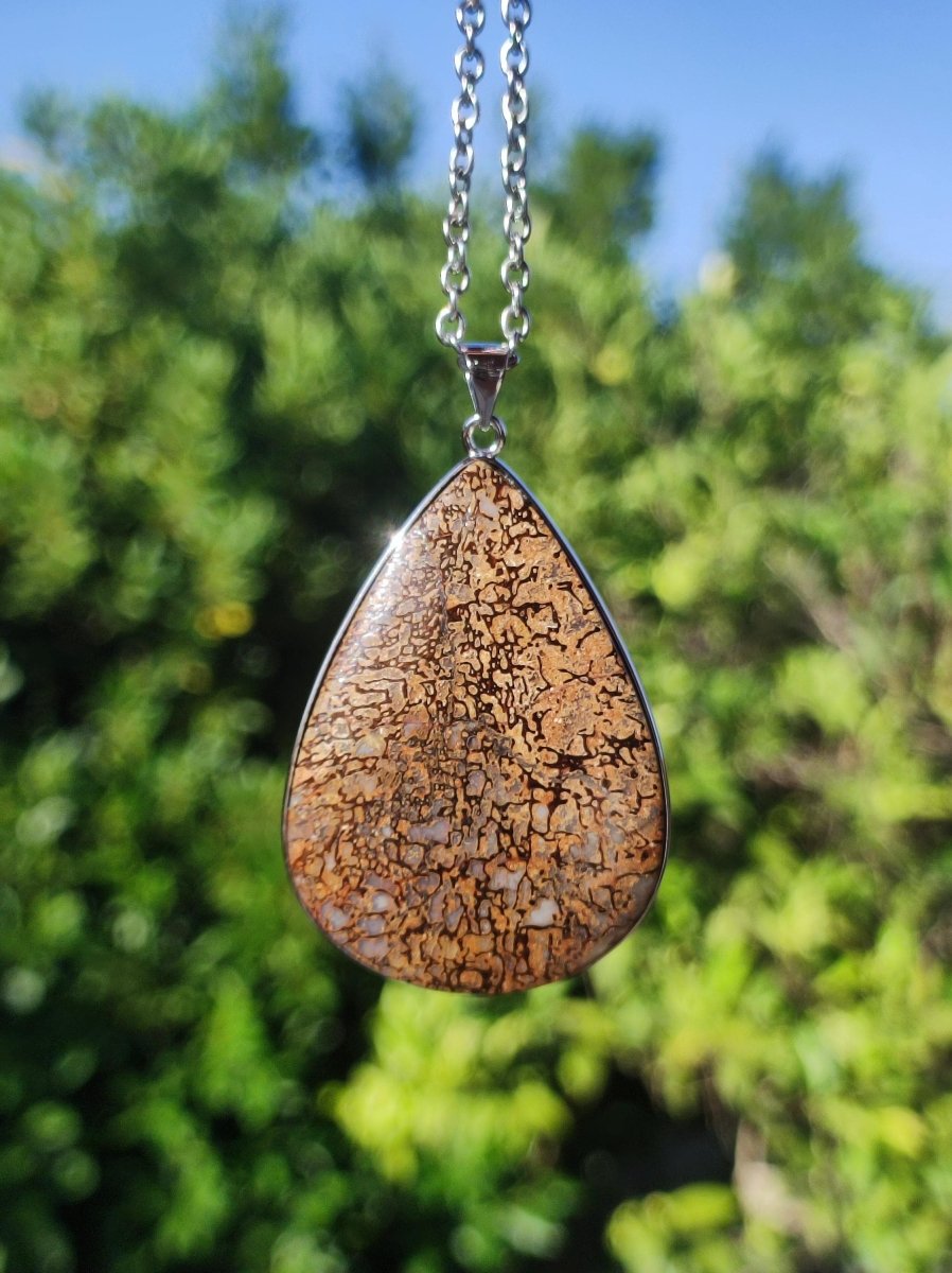 Dinosaurier Knochen - 925 Silber Edelstein Kette Heilstein Natur braun Rarität Edel Mann Frau Geschenk Er Sie Freundin Energie Schmuck - Art of Nature Berlin