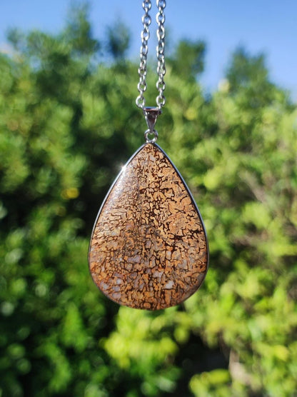 Dinosaurier Knochen - 925 Silber Edelstein Kette Heilstein Natur braun Rarität Edel Mann Frau Geschenk Er Sie Freundin Energie Schmuck - Art of Nature Berlin