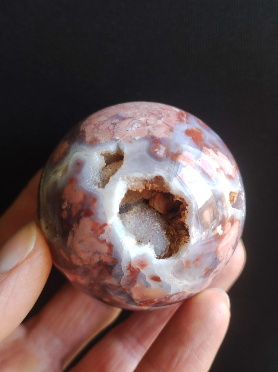 Druzy Geode Kirschblüten Achat - Edelstein Kugel Deko Kristall Sphere Meditation Heilstein Natur Geschenk Er Sie Mann Frau Selten Rarität - Art of Nature Berlin
