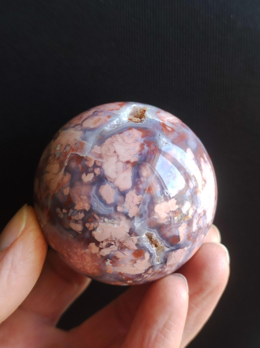 Druzy Geode Kirschblüten Achat - Edelstein Kugel Deko Kristall Sphere Meditation Heilstein Natur Geschenk Er Sie Mann Frau Selten Rarität - Art of Nature Berlin
