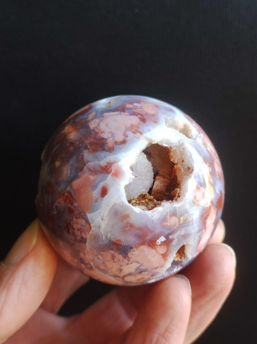 Druzy Geode Kirschblüten Achat - Edelstein Kugel Deko Kristall Sphere Meditation Heilstein Natur Geschenk Er Sie Mann Frau Selten Rarität - Art of Nature Berlin