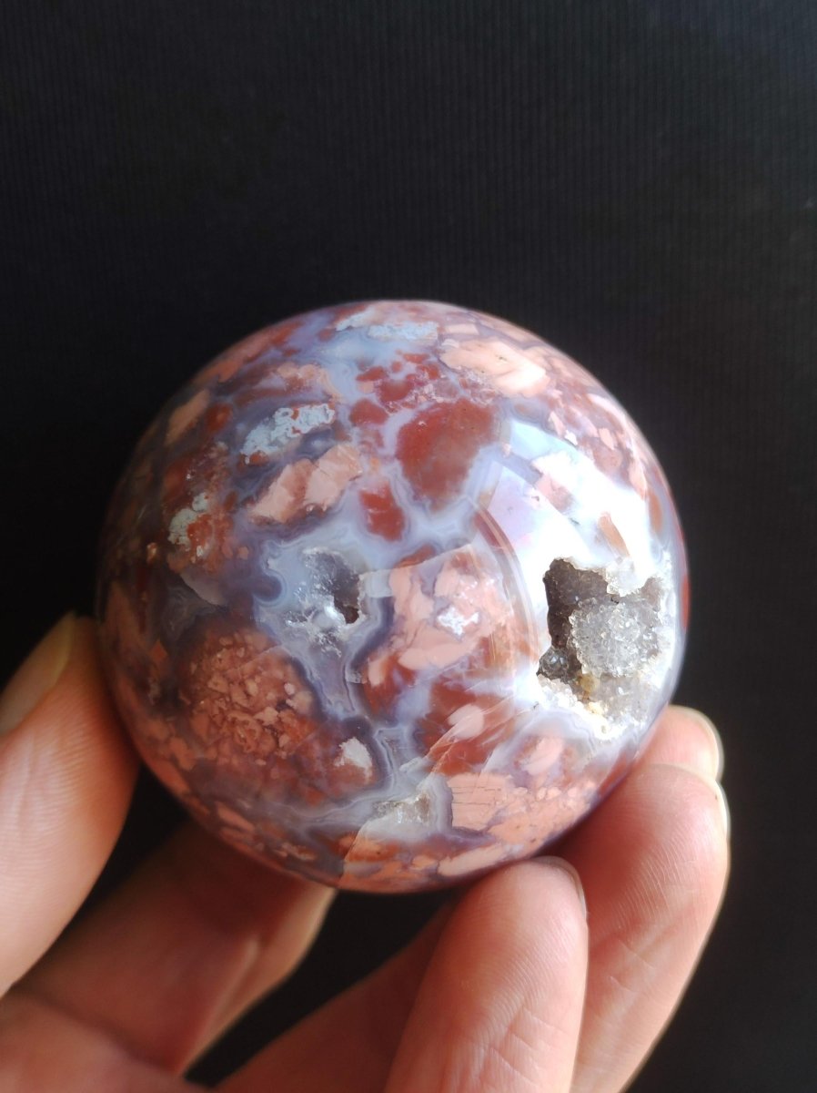 Druzy Geode Kirschblüten Achat - Edelstein Kugel Deko Kristall Sphere Meditation Heilstein Natur Geschenk Er Sie Mann Frau Selten Rarität - Art of Nature Berlin