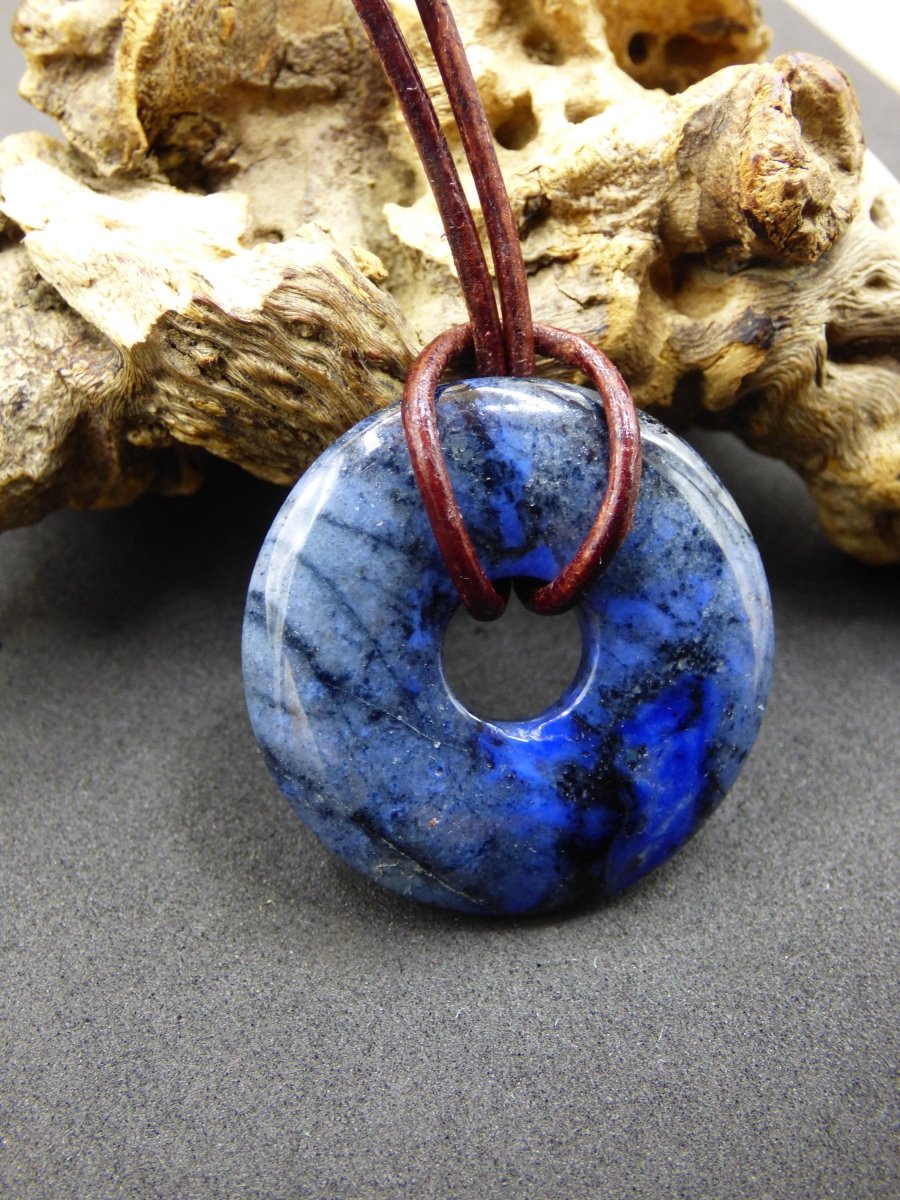 Dumortierit A 30mm - Edelstein Donut Kette blau Mann Frau Vater Mutter Freund Heilstein Glück Schmuck Hippie Natur Rarität Geschenk Unikat - Art of Nature Berlin