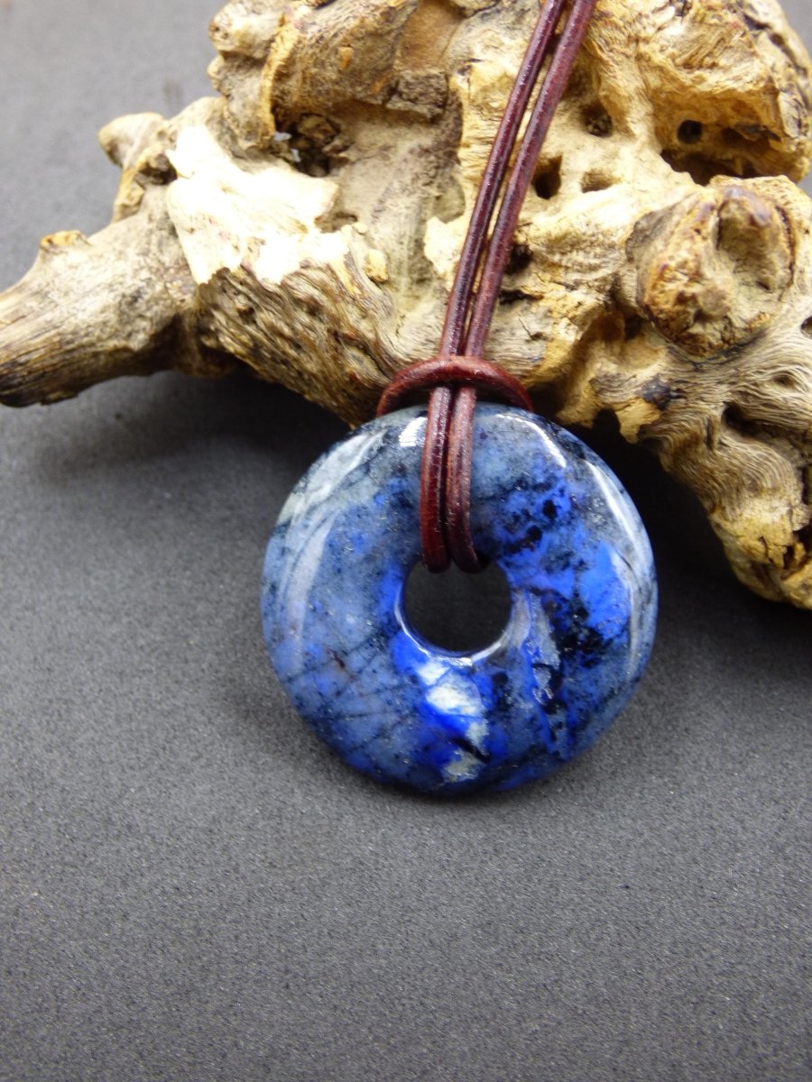 Dumortierit A 30mm - Edelstein Donut Kette blau Mann Frau Vater Mutter Freund Heilstein Glück Schmuck Hippie Natur Rarität Geschenk Unikat - Art of Nature Berlin