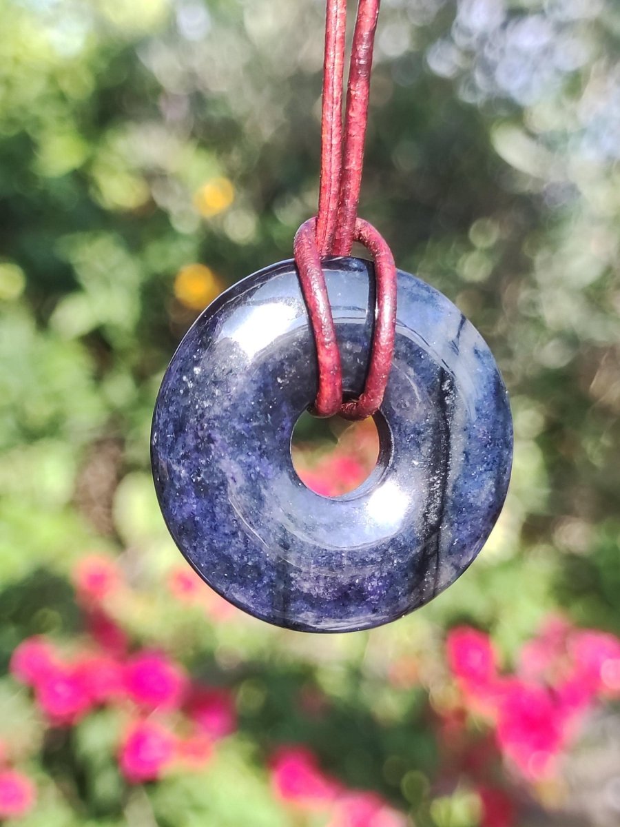 Dumortierit A 30mm - Edelstein Donut Kette blau Mann Frau Vater Mutter Freund Heilstein Glück Schmuck Hippie Natur Rarität Geschenk Unikat - Art of Nature Berlin
