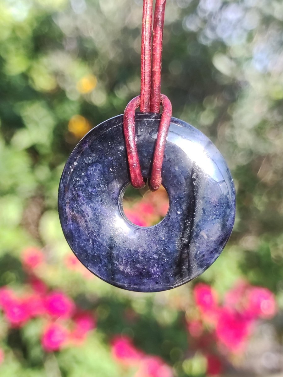 Dumortierit A 30mm - Edelstein Donut Kette blau Mann Frau Vater Mutter Freund Heilstein Glück Schmuck Hippie Natur Rarität Geschenk Unikat - Art of Nature Berlin