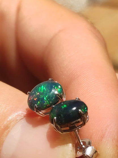 Ethiopian Black Opal AAA - 925 Sterling Silber bunt Ohrstecker Ohrringe Edelstein Heilstein Energie Frau Geschenk Schmuck Edel Rarität - Art of Nature Berlin