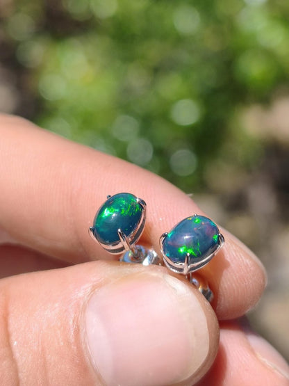 Ethiopian Black Opal AAA - 925 Sterling Silber bunt Ohrstecker Ohrringe Edelstein Heilstein Energie Frau Geschenk Schmuck Edel Rarität - Art of Nature Berlin