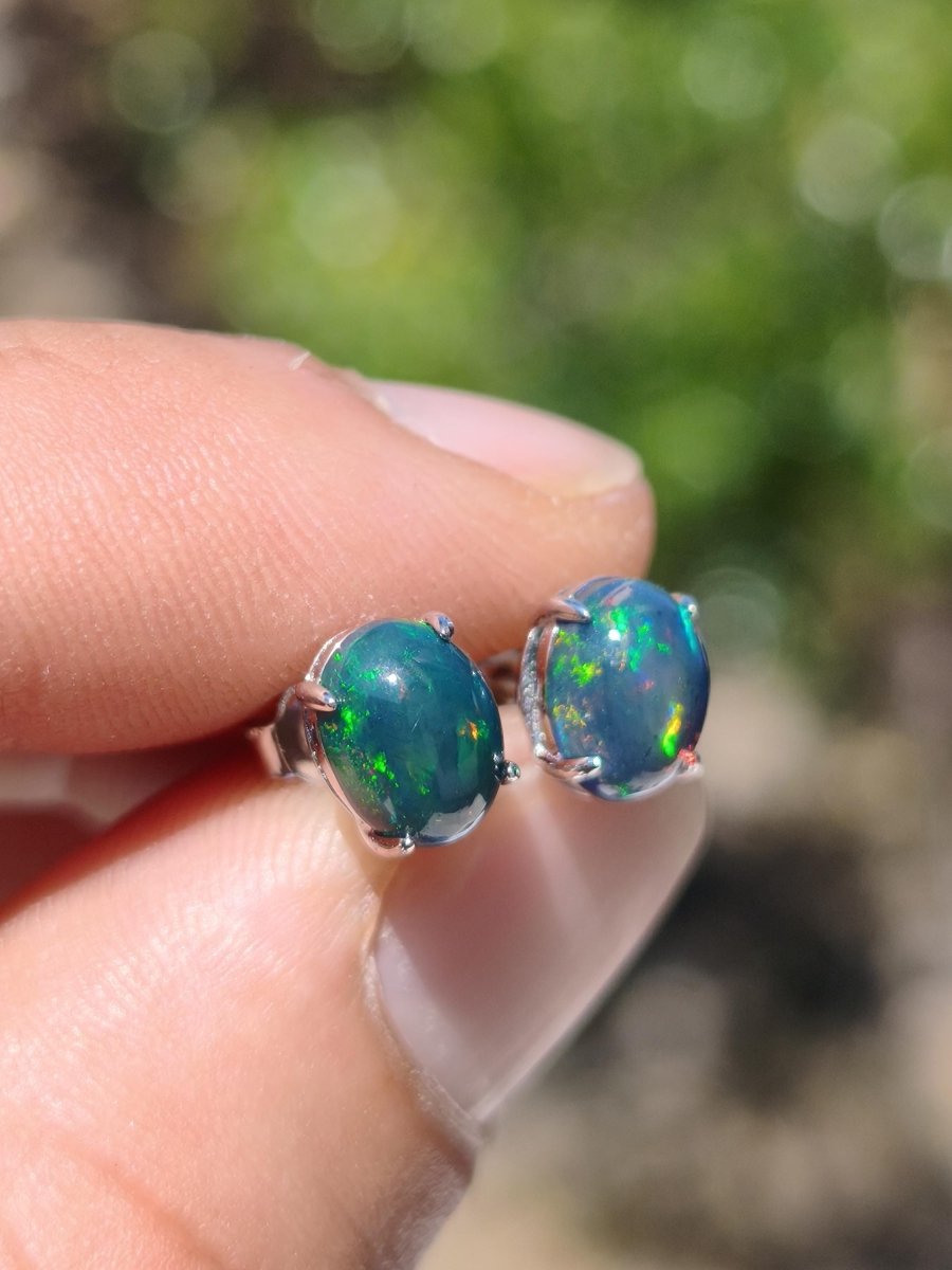 Ethiopian Black Opal AAA - 925 Sterling Silber bunt Ohrstecker Ohrringe Edelstein Heilstein Energie Frau Geschenk Schmuck Edel Rarität - Art of Nature Berlin