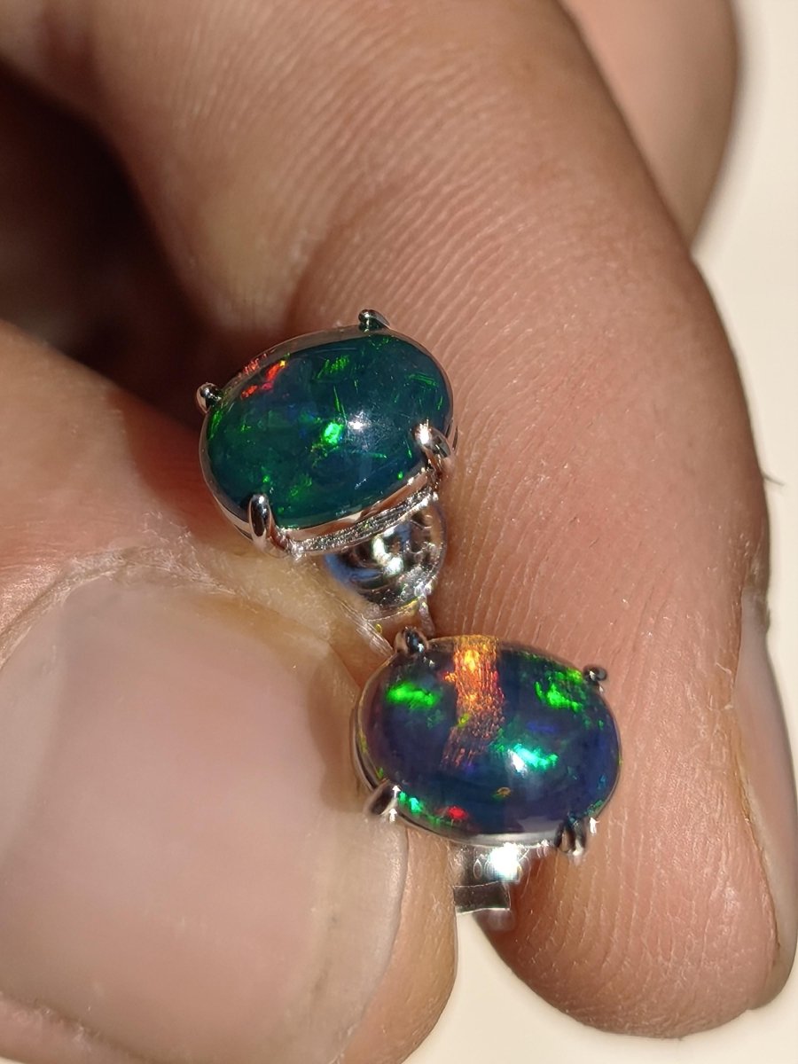 Ethiopian Black Opal AAA - 925 Sterling Silber bunt Ohrstecker Ohrringe Edelstein Heilstein Energie Frau Geschenk Schmuck Edel Rarität - Art of Nature Berlin
