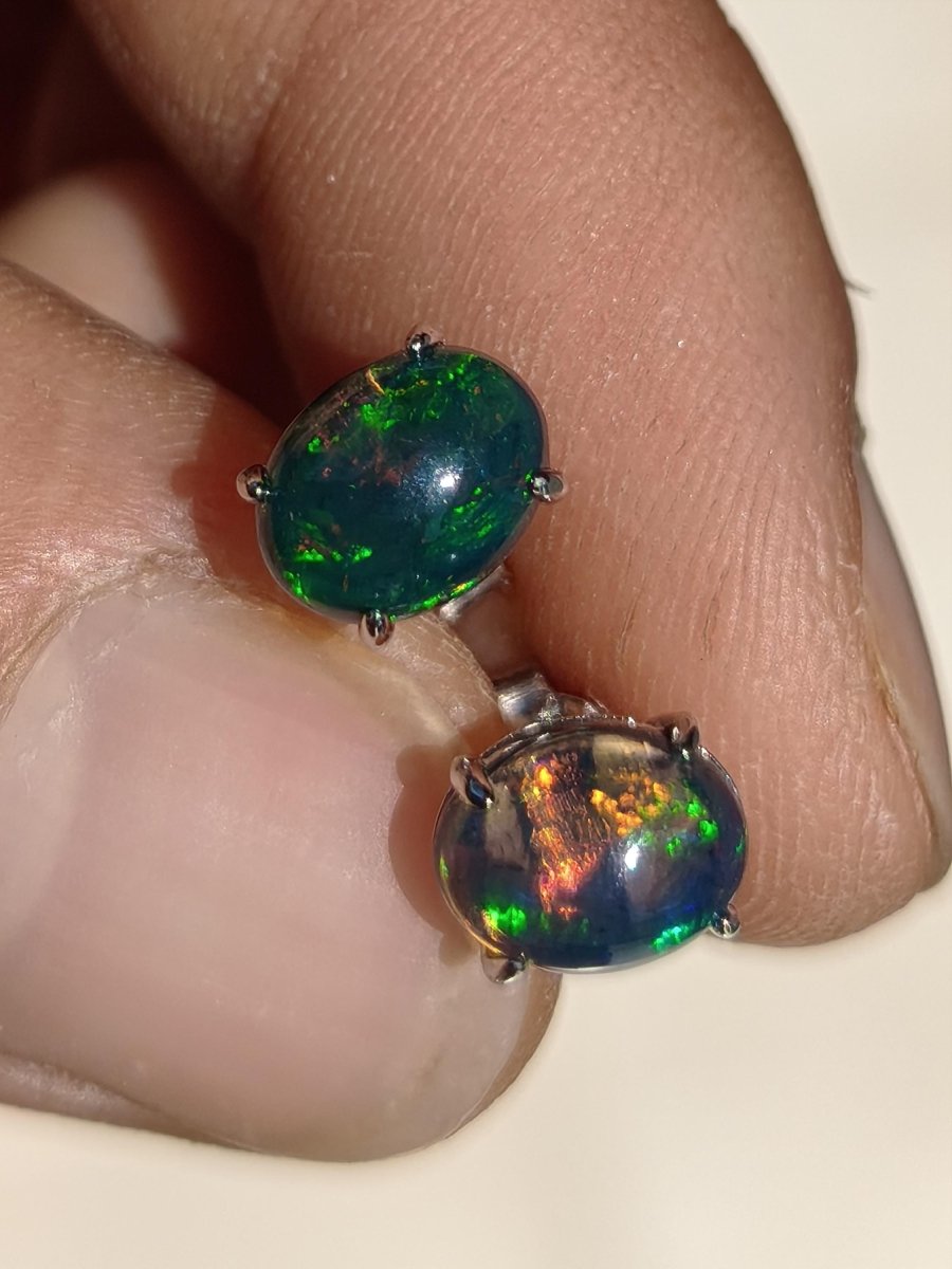 Ethiopian Black Opal AAA - 925 Sterling Silber bunt Ohrstecker Ohrringe Edelstein Heilstein Energie Frau Geschenk Schmuck Edel Rarität - Art of Nature Berlin
