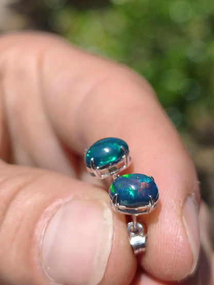 Ethiopian Black Opal AAA - 925 Sterling Silber bunt Ohrstecker Ohrringe Edelstein Heilstein Energie Frau Geschenk Schmuck Edel Rarität - Art of Nature Berlin