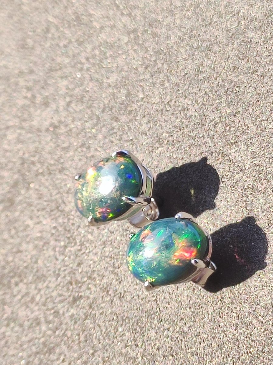 Ethiopian Black Opal AAA - 925 Sterling Silber Ohrstecker Ohrringe Edelstein Heilstein Energie Frau Geschenk Schmuck Hochwertig Edel Rarität - Art of Nature Berlin