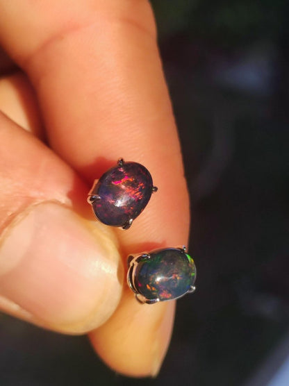 Ethiopian Black Opal AAA - 925 Sterling Silber Ohrstecker Ohrringe Edelstein Heilstein Energie Frau Geschenk Schmuck Hochwertig Edel Rarität - Art of Nature Berlin