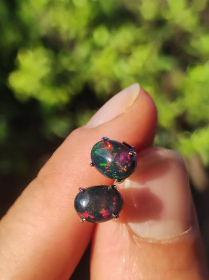 Ethiopian Black Opal AAA - 925 Sterling Silber Ohrstecker Ohrringe Edelstein Heilstein Energie Frau Geschenk Schmuck Hochwertig Edel Rarität - Art of Nature Berlin