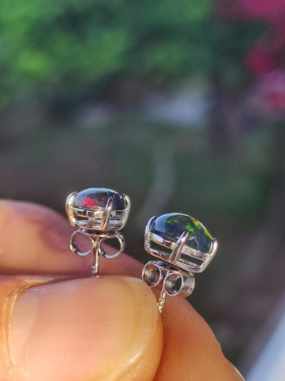 Ethiopian Black Opal AAA - 925 Sterling Silber Ohrstecker Ohrringe Edelstein Heilstein Energie Frau Geschenk Schmuck Hochwertig Edel Rarität - Art of Nature Berlin