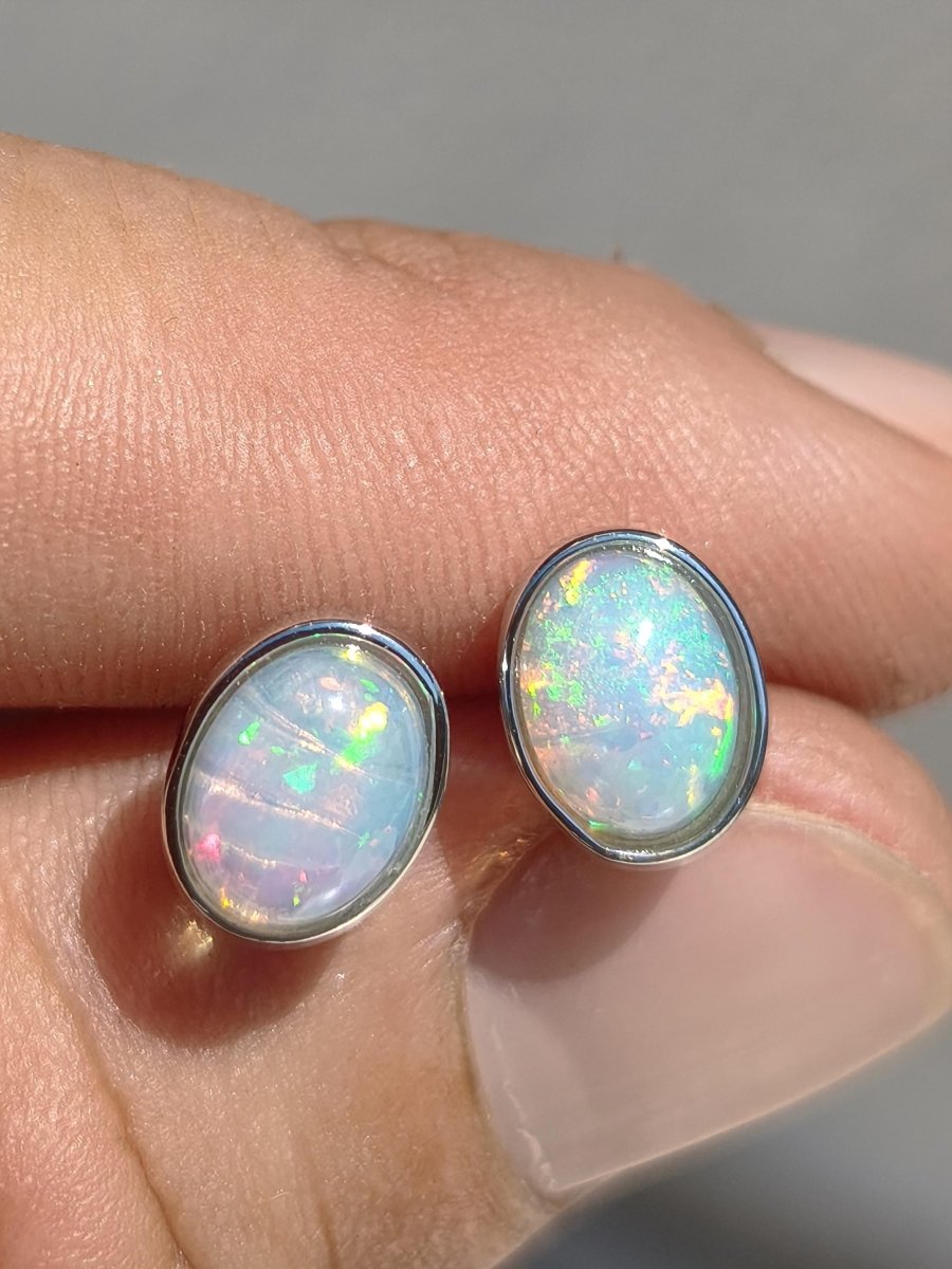 Ethiopian Opal AAA - 925 Sterling Silber Ohrstecker bunt Ohrringe Edelstein Heilstein Energie Frau Geschenk Schmuck Hochwertig Edel Rarität - Art of Nature Berlin