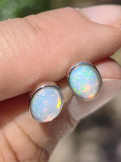 Ethiopian Opal AAA - 925 Sterling Silber Ohrstecker bunt Ohrringe Edelstein Heilstein Energie Frau Geschenk Schmuck Hochwertig Edel Rarität - Art of Nature Berlin