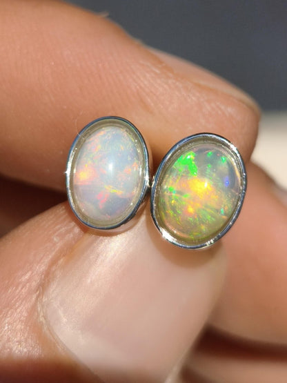 Ethiopian Opal AAA - 925 Sterling Silber Ohrstecker bunt Ohrringe Edelstein Heilstein Energie Frau Geschenk Schmuck Hochwertig Edel Rarität - Art of Nature Berlin