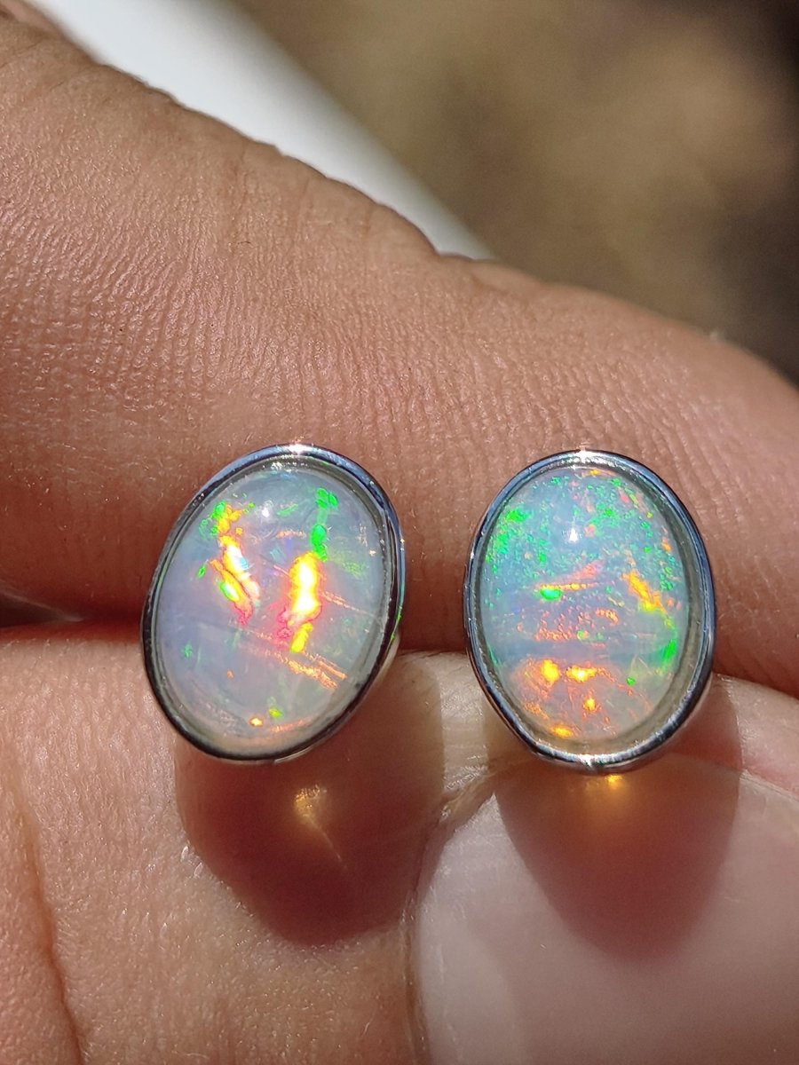 Ethiopian Opal AAA - 925 Sterling Silber Ohrstecker bunt Ohrringe Edelstein Heilstein Energie Frau Geschenk Schmuck Hochwertig Edel Rarität - Art of Nature Berlin