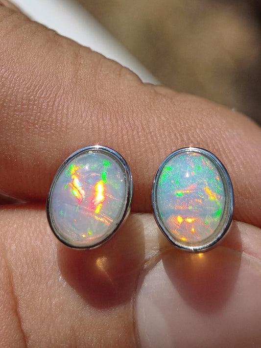 Ethiopian Opal AAA - 925 Sterling Silber Ohrstecker bunt Ohrringe Edelstein Heilstein Energie Frau Geschenk Schmuck Hochwertig Edel Rarität - Art of Nature Berlin