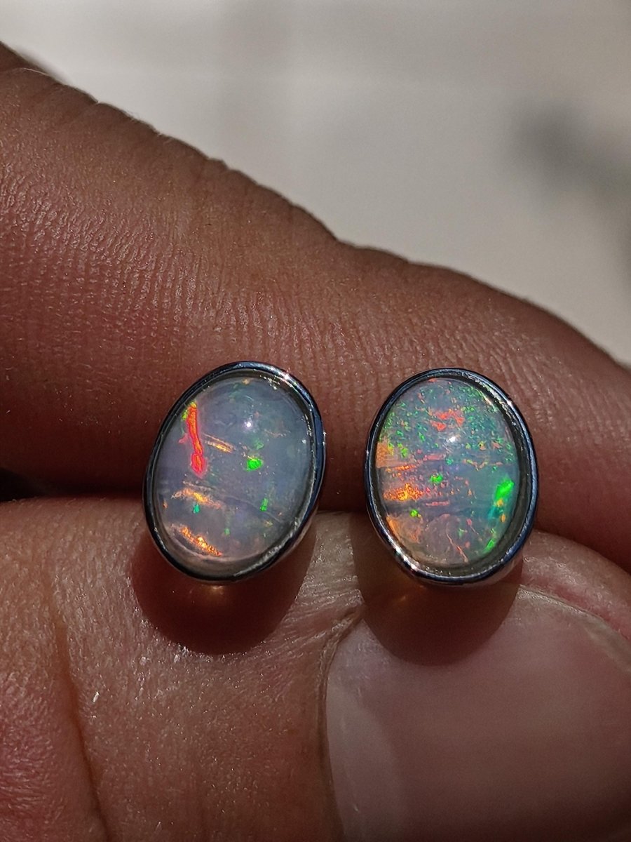 Ethiopian Opal AAA - 925 Sterling Silber Ohrstecker bunt Ohrringe Edelstein Heilstein Energie Frau Geschenk Schmuck Hochwertig Edel Rarität - Art of Nature Berlin