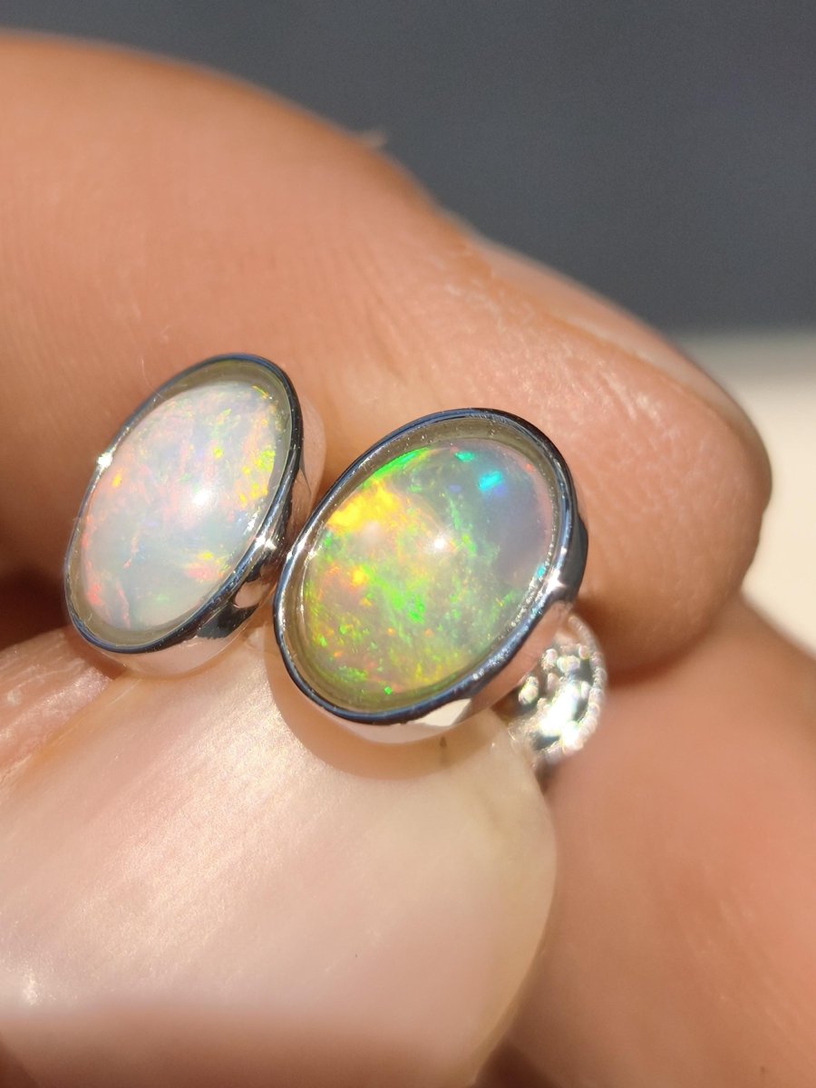 Ethiopian Opal AAA - 925 Sterling Silber Ohrstecker bunt Ohrringe Edelstein Heilstein Energie Frau Geschenk Schmuck Hochwertig Edel Rarität - Art of Nature Berlin