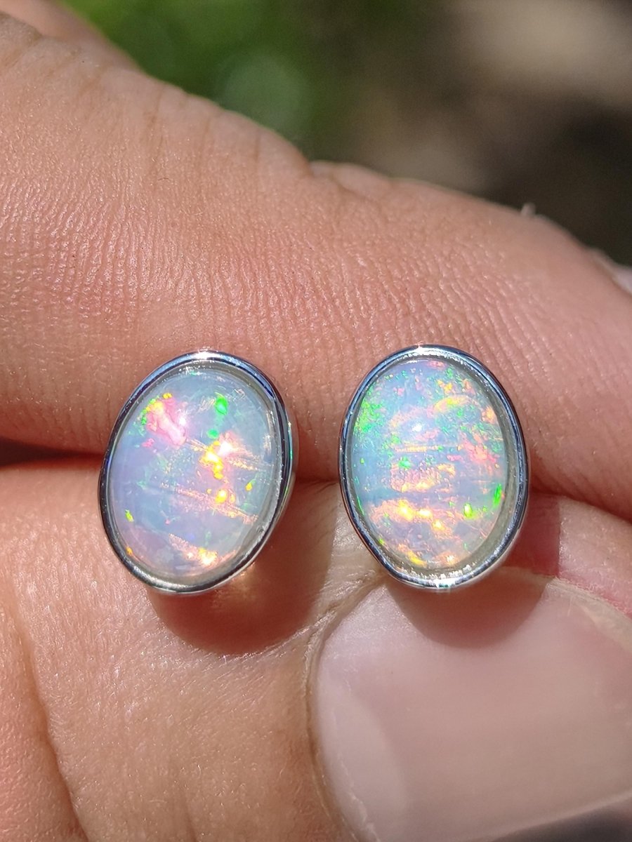 Ethiopian Opal AAA - 925 Sterling Silber Ohrstecker bunt Ohrringe Edelstein Heilstein Energie Frau Geschenk Schmuck Hochwertig Edel Rarität - Art of Nature Berlin